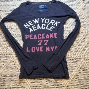 American Eagle Outfitters Navy and Pink Long Sleeve Tee
